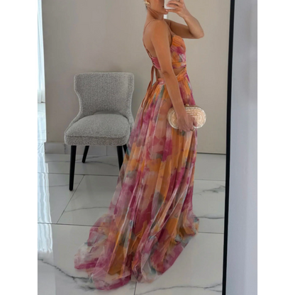 Elena | Elegant, blomstrete maxikjole med V-hals